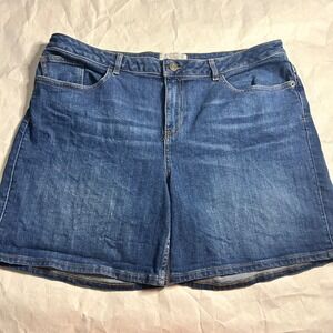 Fat Face Denim‎ Shorts Womens Size 12 Blue Casual Whiskering Bermuda Dark Wash